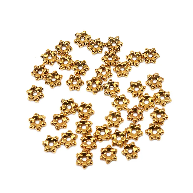 Тибетский посеребренный металлический разделитель для бусин с шестью острыми