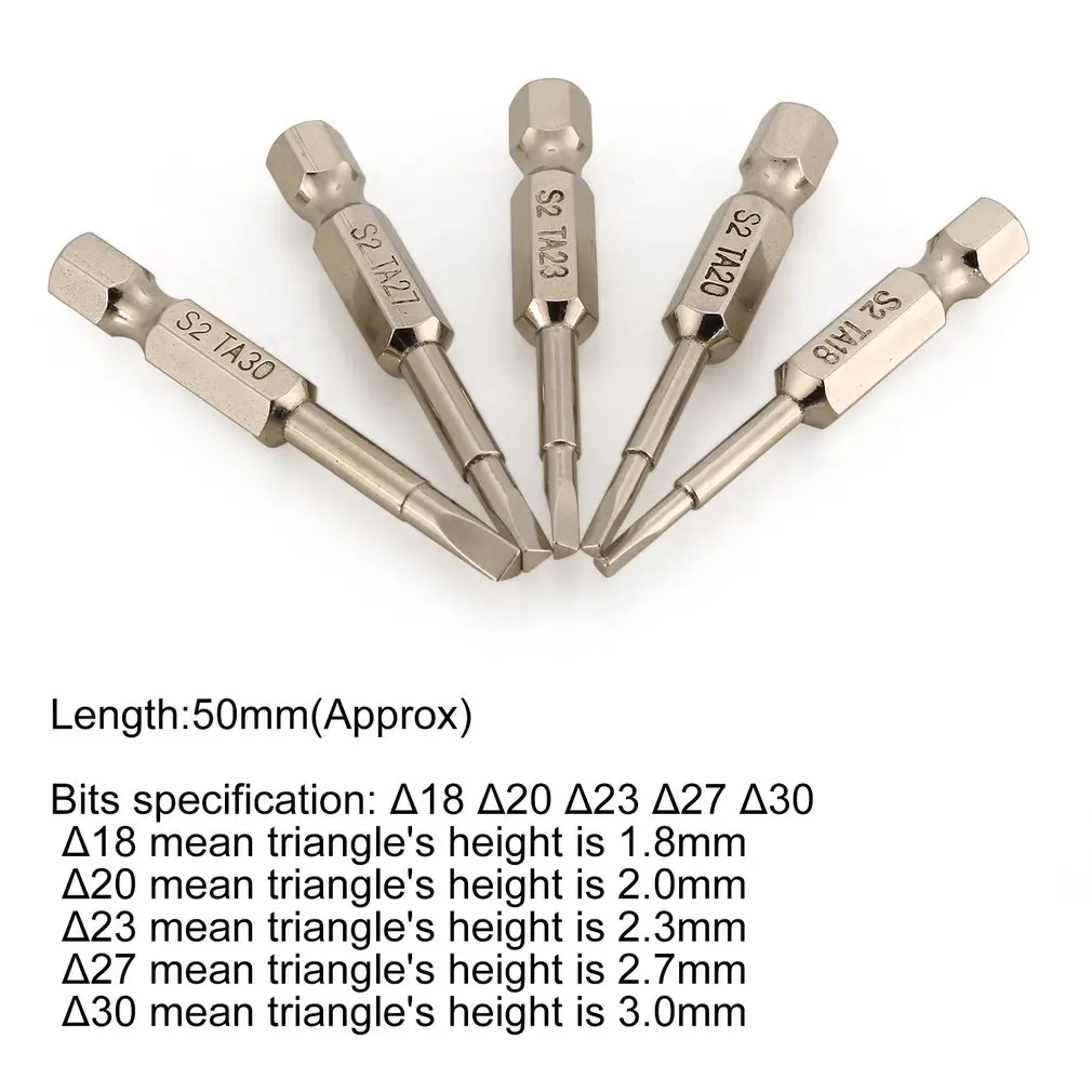 

5 PCS S2 Steel Magnetic Triangle Head Screwdriver Bits 50mm 1/4 Hex Shank Nozzle Pneumatic Screwdriver Electric Head