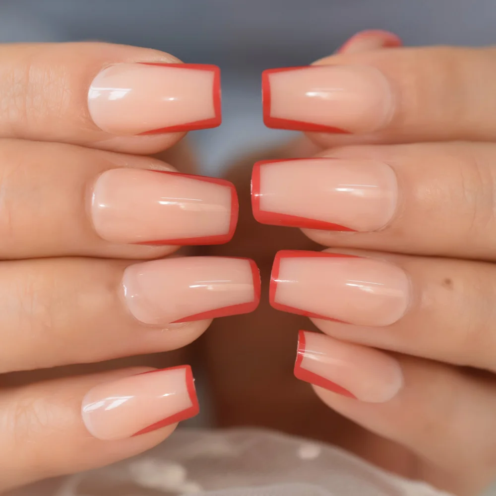 

Набор из 2021 искусственных ногтей с изогнутым кончиком, дизайн золотой линии, искусственные ногти в упаковке, Короткие Розовые женские Искус...