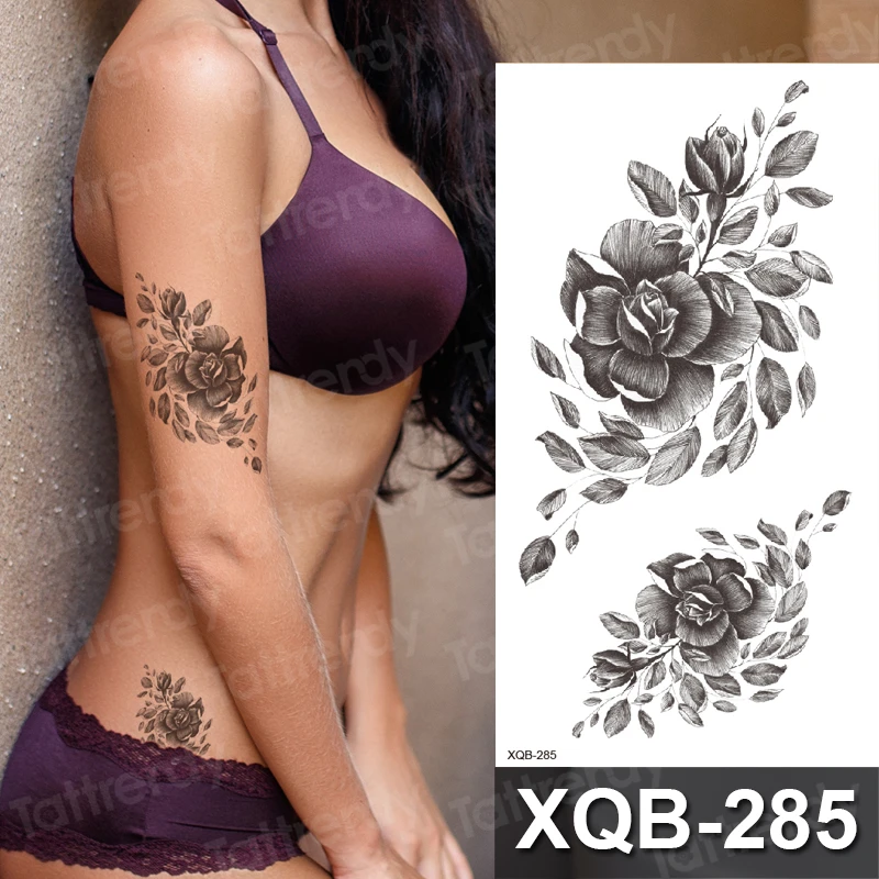 

Flowers Temporary Tattoos Waterproof Sexy Women Arm Tattoos Sticker Fake Realistic Sketch Bloosom Peony Body Leg Art Tatoo Girl