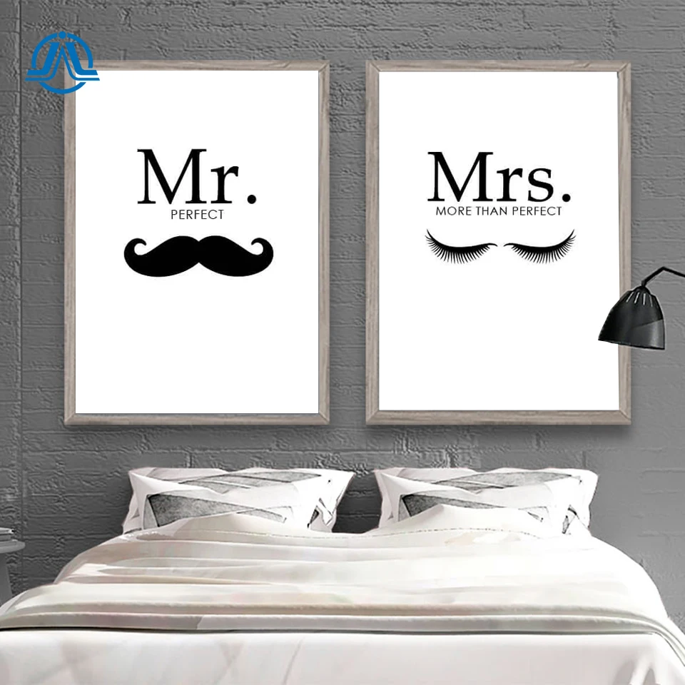 Mr Mrs Family простые цитаты настенный художественный холст постер минималистичный