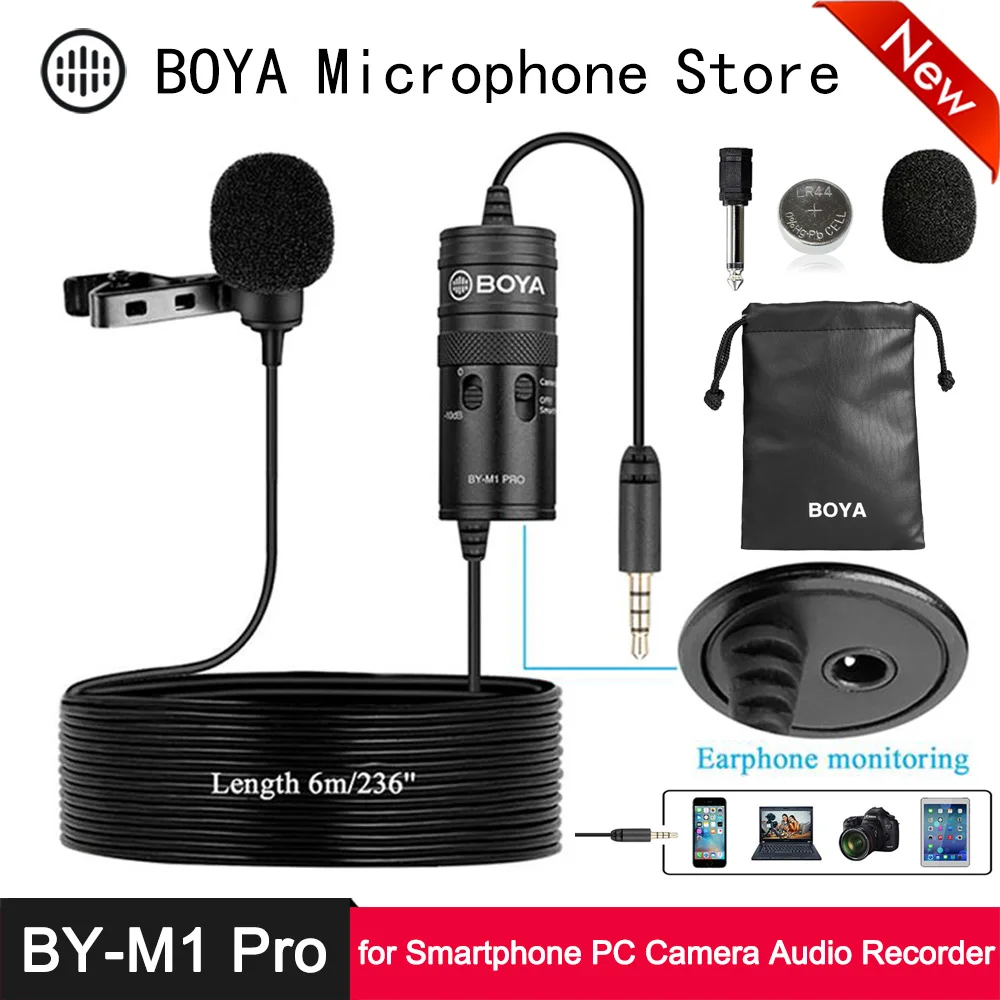 BOYA BY M1 Pro петличный микрофон 10dB монитор 6m гарнитура с микрофоном для iPhone HUAWEI OPPO VIVO