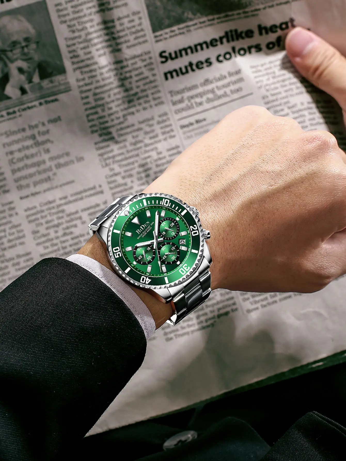 

BIDEN Men's Watch, Chronograph, Stainless Steel, Waterproof Date, Analog Quartz, Fashion Business, Men's Watch