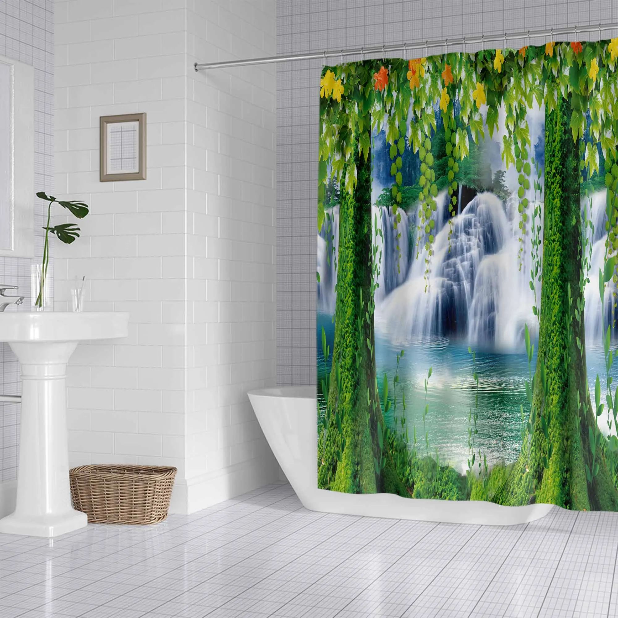 Водонепроницаемая занавеска для душа из полиэстера с принтом Водопад | Дом и сад