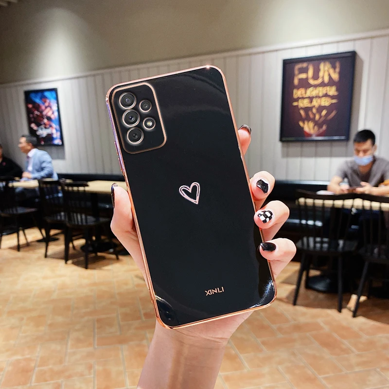 square love heart phone case on for samsung galaxy a32 a 32 a52 a72 a 52 72 4g 5g a52s a53 a23 a33 a73 a12 silicone capas cover free global shipping