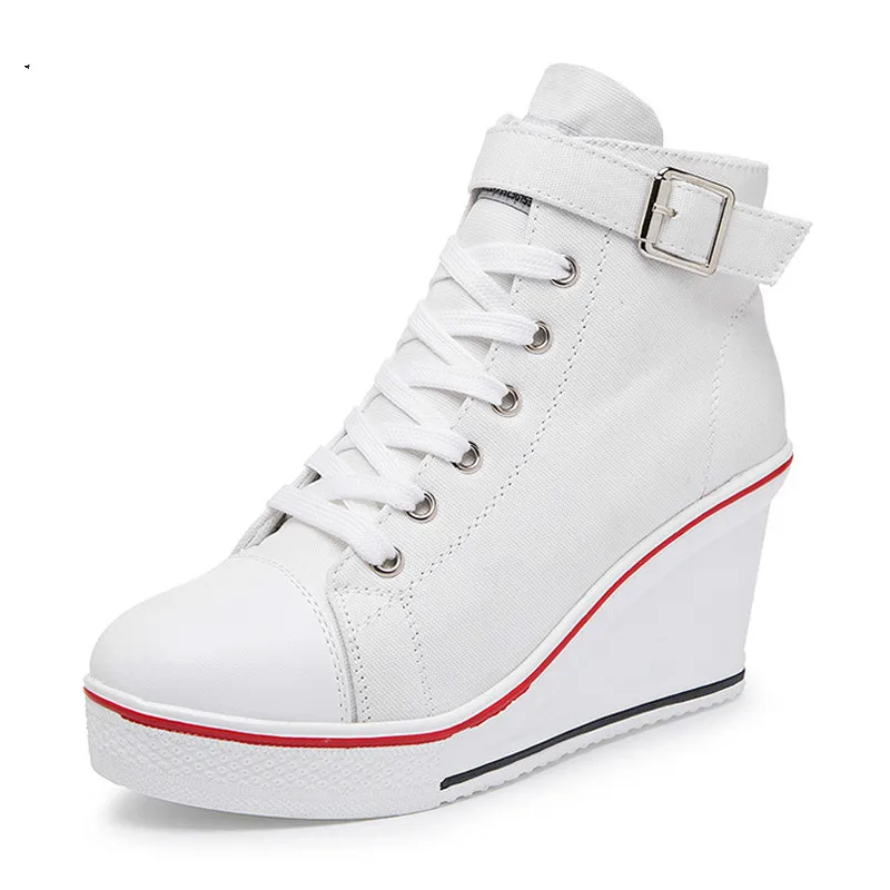 

New Invisible High Heels Women Wedge Casual Shoes 6 Colors Canvas Fashion Lace Up Platform Sneakers Spring Flat Side Zipper Shoe