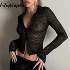 Топ женский кружевной однобортный в стиле ретро с отложным воротником и длинным рукавом