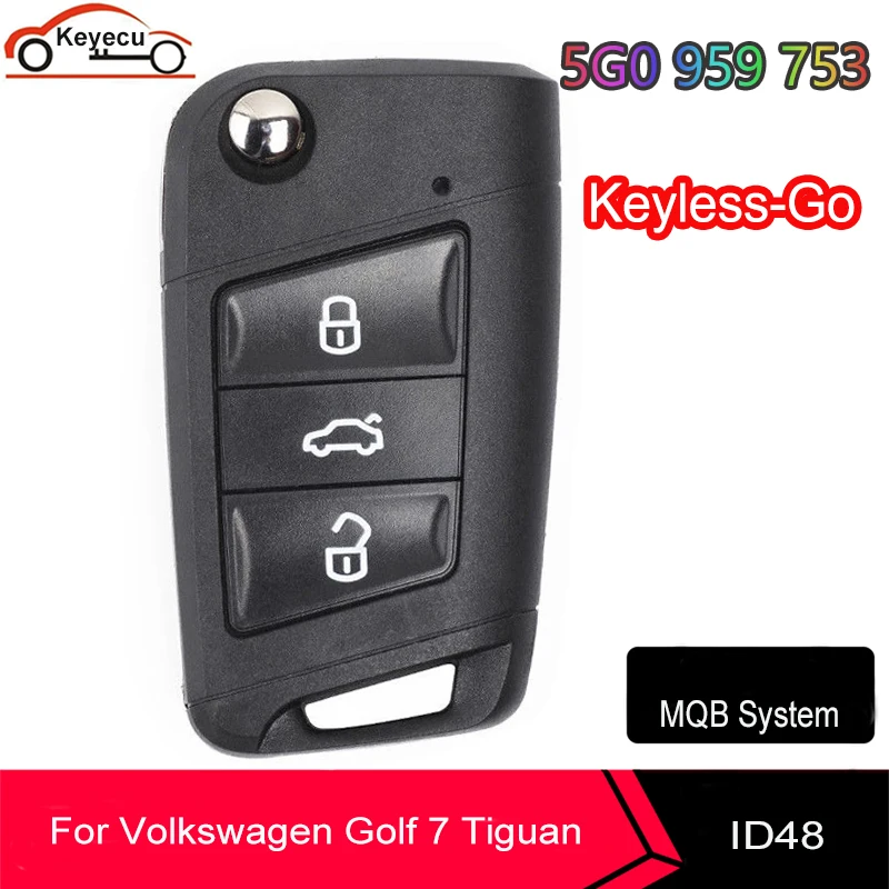 

KEYECU Keyless-Go MQB умный дистанционный ключ 315 МГц/434 МГц ID48 для Volkswagen Golf 7,Tiguan 2014-2018 FCC: 5G0 959 753
