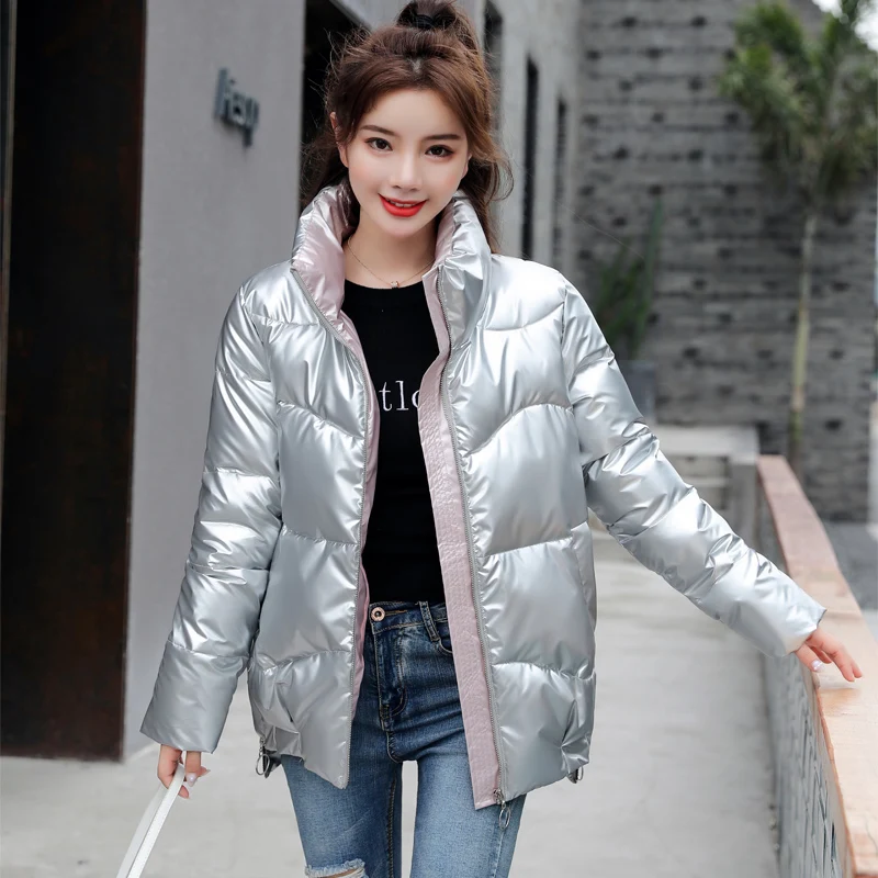 

Glossy cotton jacket female Korean version loose new wild ins Hong Kong style student bread coat small cotton jacket coat women