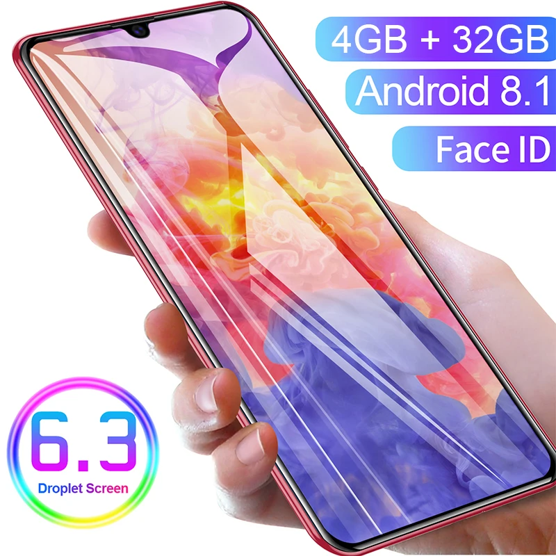 Разблокированный 6," дюймовый экран капли воды Android смартфон Лицо ID смарт мобильный телефон Google Play БЕСПЛАТНО 3,5 мм наушники подарок