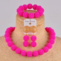 fuchsia pink simulated pearl necklace europe and america african beads jewelry set zds01