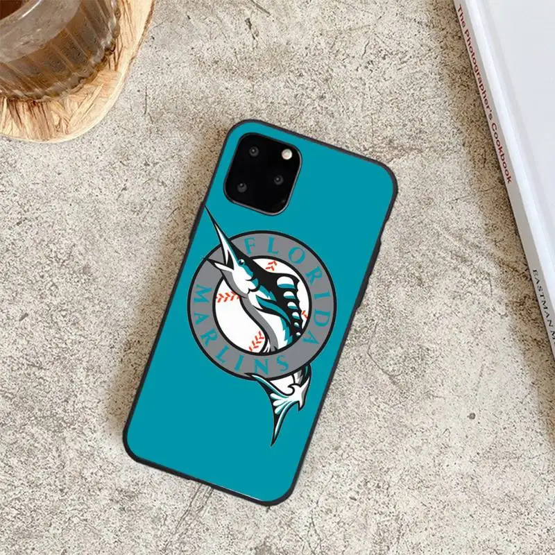 

Miami Marlins Black TPU Phone Case For Iphone 6 6s 7 8 Plus XR X XS XSmax 11 12 Pro Mini Max