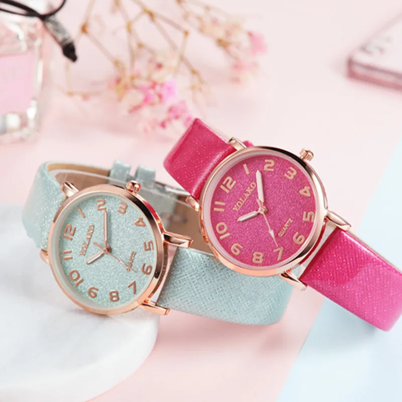 

YOLAKO Women's Simple Leather Quartz Watch Women Ladies Dress Watch Students Casual Wrist Watches Montre Femme Gift