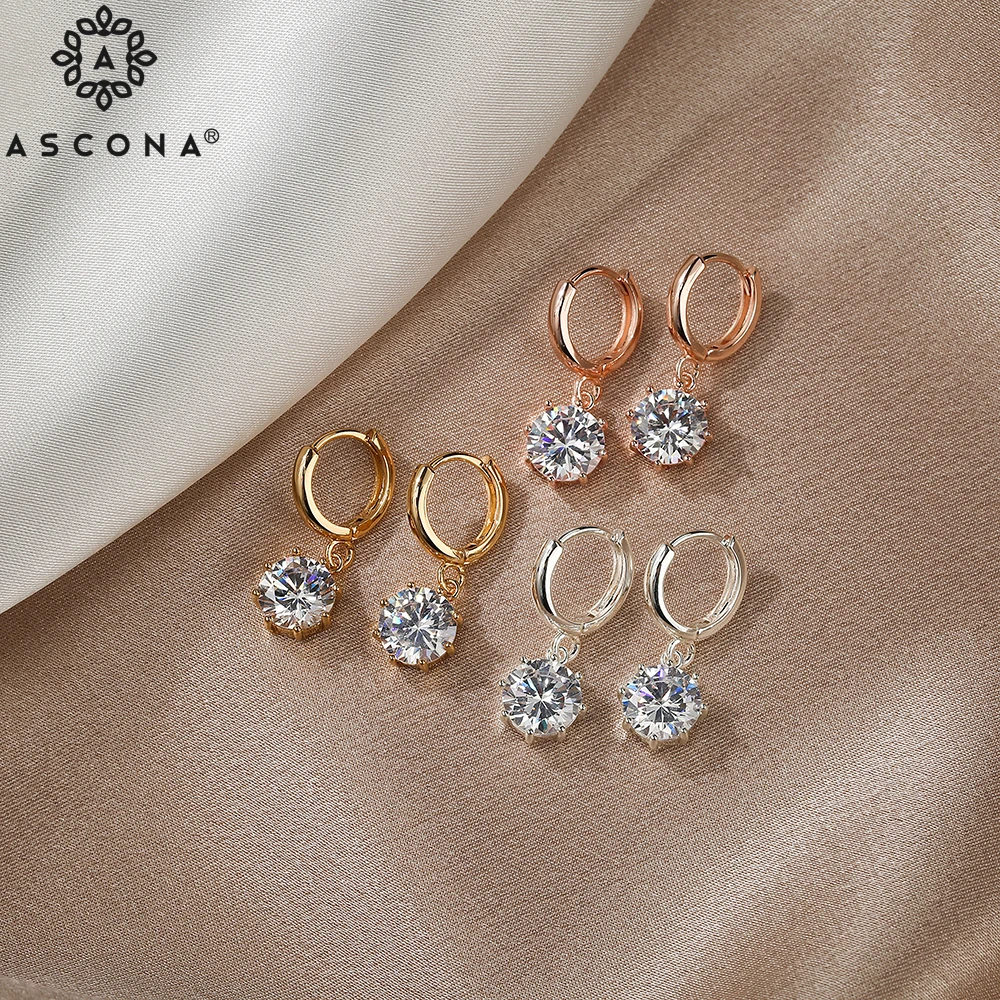 ASCONA 2021 New Trendy Small Circle Hoop Drop Earrings For Women Copper Crystal Zircon Dangle Drop Earrings Fashion Jewelry