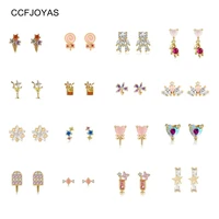 ccfjoyas 16 pairset 925 sterling silver colorful zircon mini cute stud earrings set for women simple ins 18k gold jewelry set