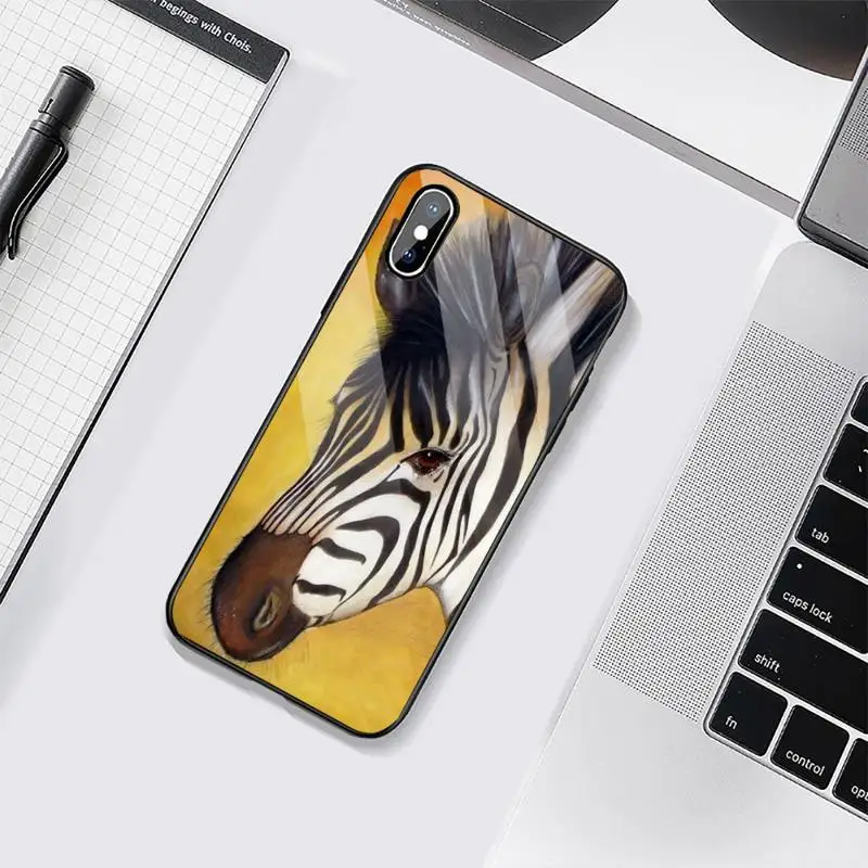 

Zebra black and white stripe Phone Case Tempered glass For iphone 6 6S 7 8 plus X XS XR 11 12 mini PRO MAX