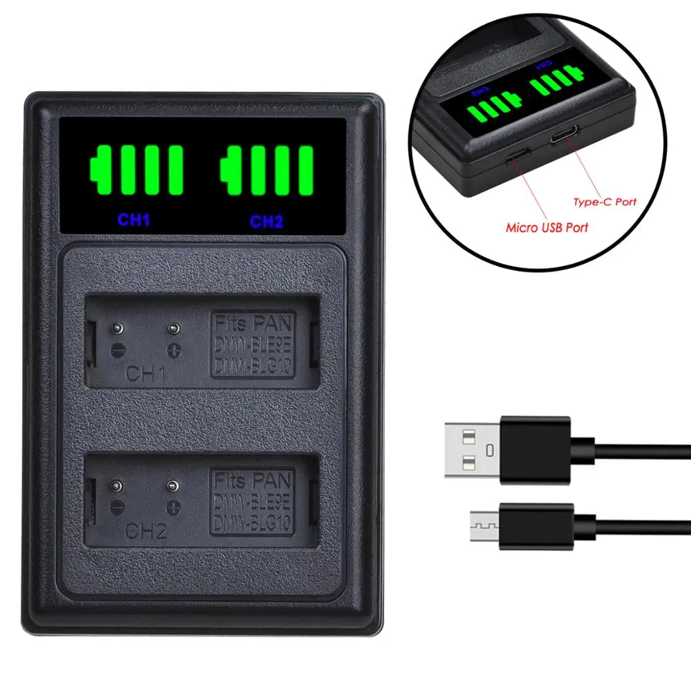 

3Pc DMW-BLG10 BLG10 DMW-BLE9 Batteries + LED Dual USB Charger with Type C for Panasonic BPDC15 LUMIX GF5 GF6 GX7 LX100 GX80 GX85