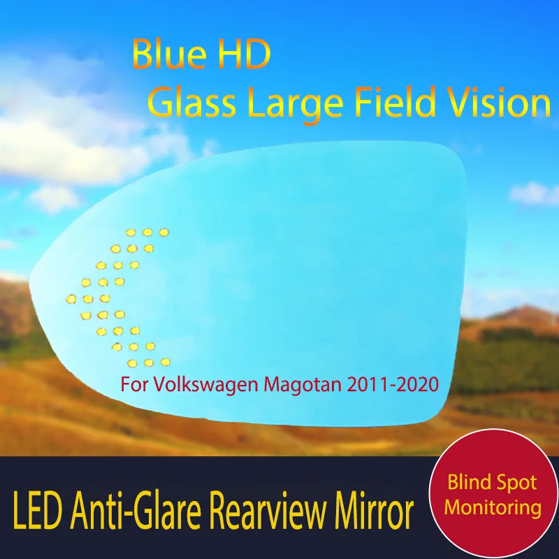 

Large View Blue Mirror Anti-Glare Electrically Heated Rearview Mirror With LED Turn Indicator For Volkswagen Magotan 2011-2020