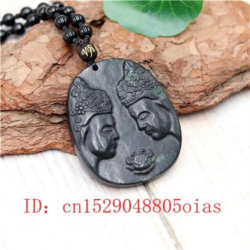 Натуральный черный зеленый китайский нефритовый Будда кулон ожерелье Шарм