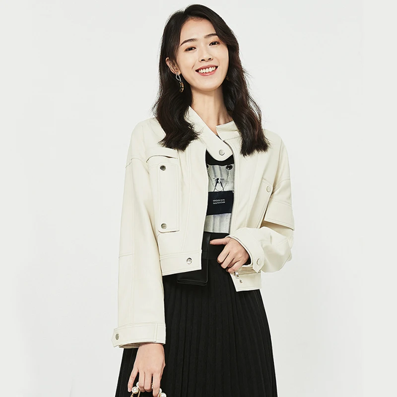 FTLZZ Осенняя короткая куртка из искусственной кожи Женская Новая повседневная