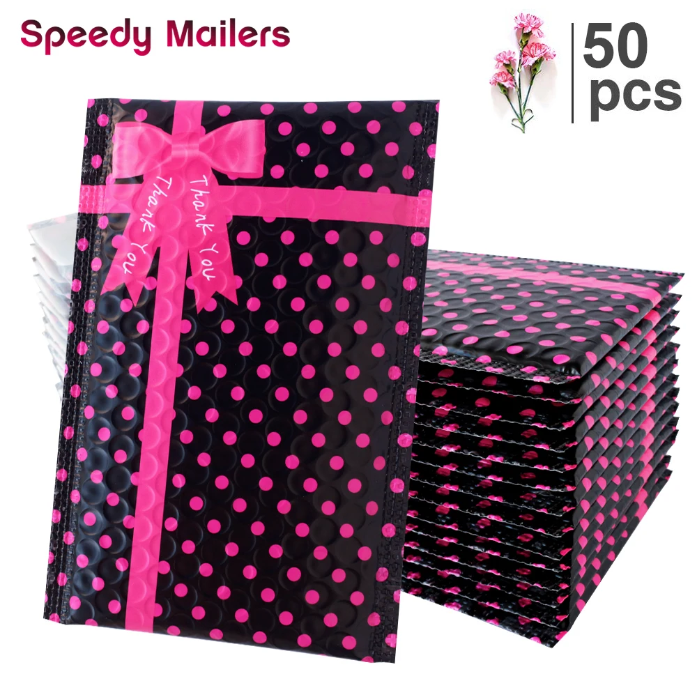 Полиэтиленовые пузырчатые конверты 4x7 дюймов 50 шт. в черный горошек