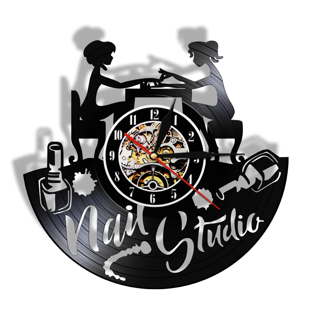 

Дизайн ногтей виниловые пластинки настенные часы маникюрный салон студия бизнес-логотип декор для стен в винтажном стиле виниловые LP бесшу...