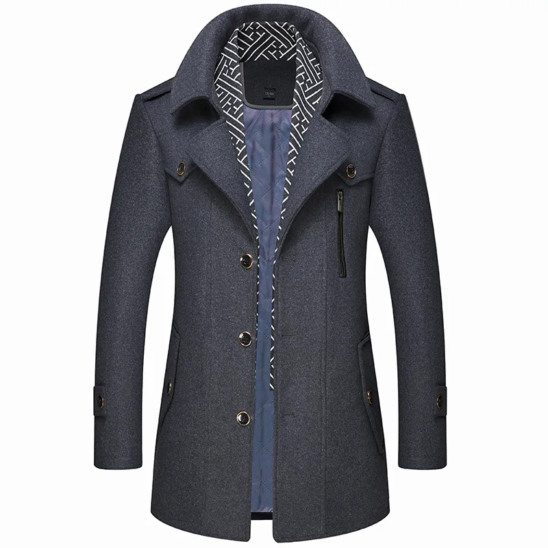 Шерстяной Тренч Зимняя шерстяная куртка Для мужчин Повседневное утепленное