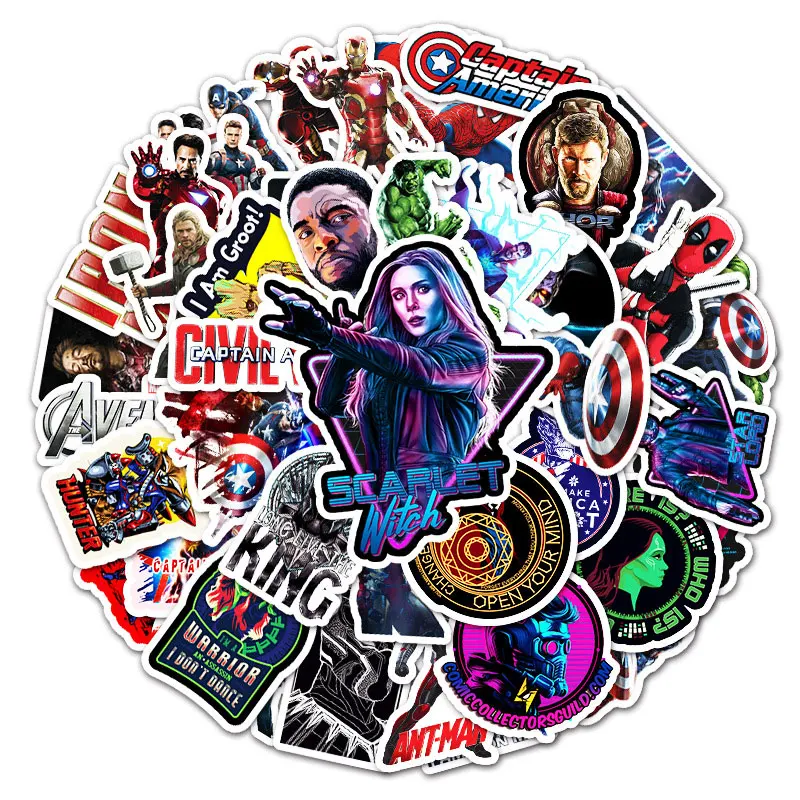 

10/52PCS Disney Marvel Hero Stickers Boy Kids Toy Cool Waterproof Anime Laptop Guitar Luggage Skateboard The Avengers Sticker
