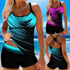 Женский купальник, Летний Пляжный купальный костюм в полоску с открытой спиной, женский купальный костюм шорты Танкини 8XL