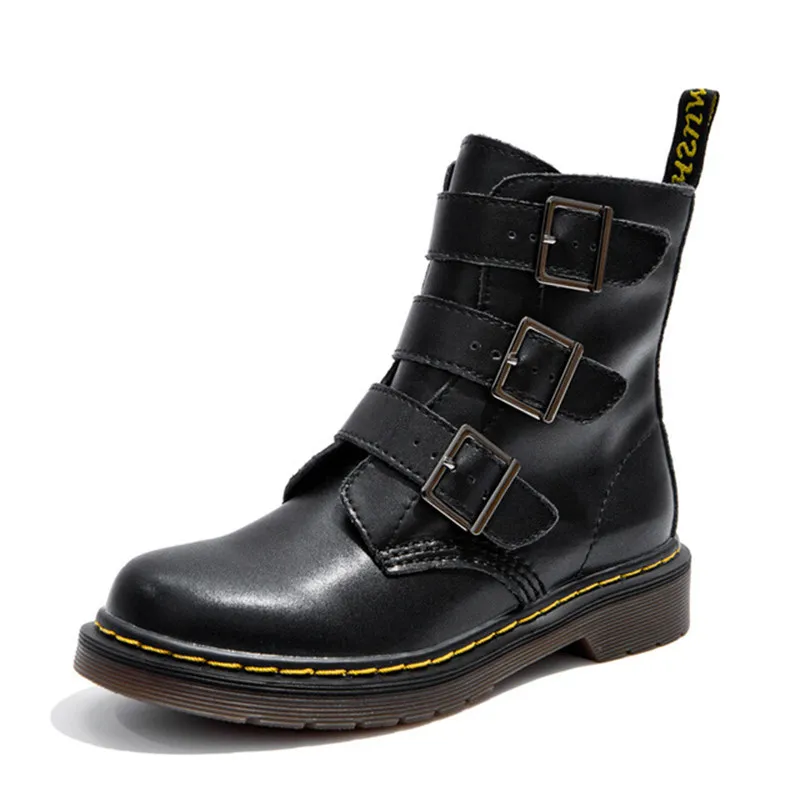 Женские кожаные ботинки с высоким берцем модные теплые бархатные круглым носком