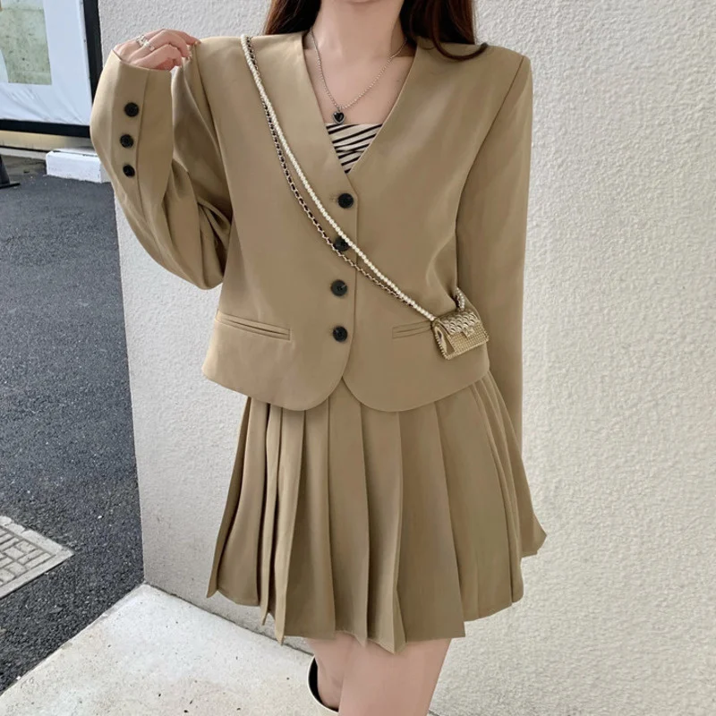 Женский костюм из двух предметов, короткий Блейзер и плиссированная юбка в стиле преппи, осень 2021