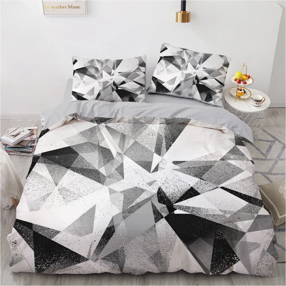 

3D Custom Design White Duvet Cover Sets Trilateral Bed Pillow Slips King Queen Super King Twin Full Size Marbling Beddings