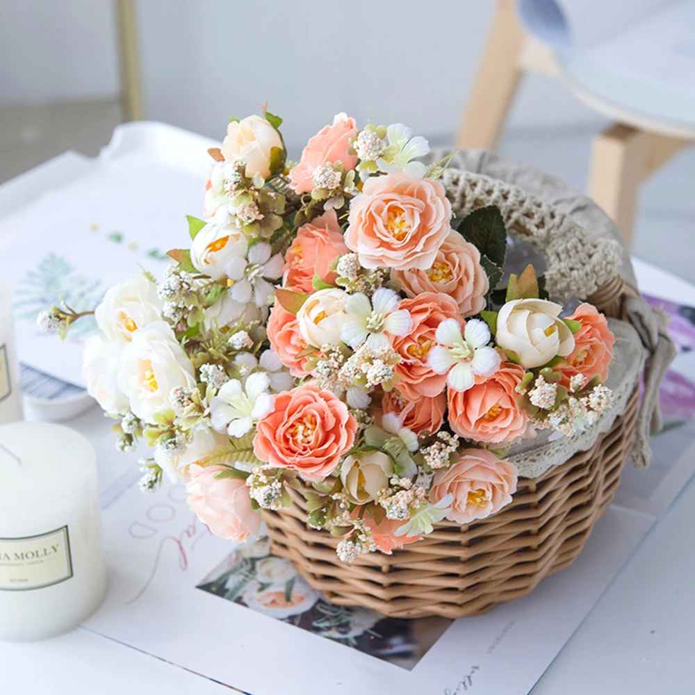 Осенние гибридные искусственные цветы чайная роза букет невесты для дома