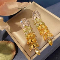 2022 new yellow crystal cz earrings for women leaves geometric long pendent earring banquet party bands jewelry luxury gifts