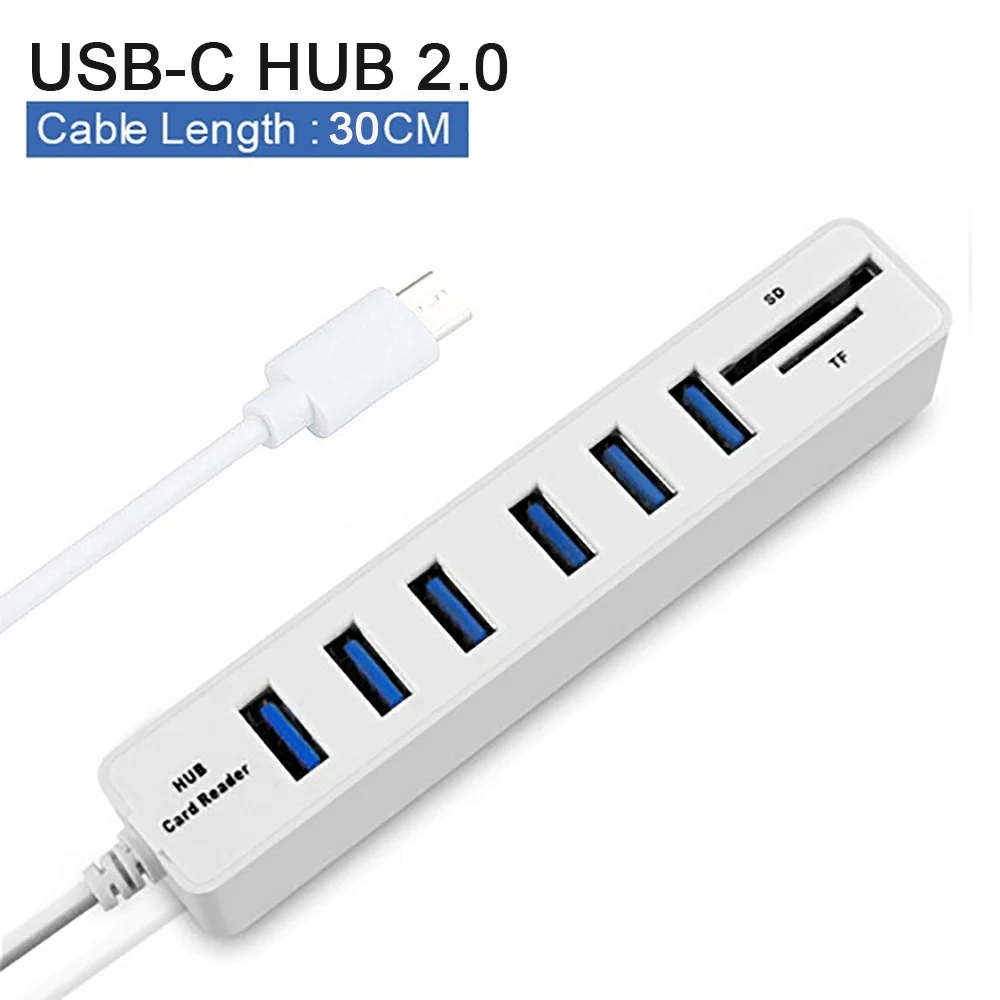 30cm White USB-C 2.0 Usb-концентратор 3,0 Мульти USB C 3,0 usb-хаб высокого Скорость 3/6 Порты хаб TF/SD кард-ридер USB C концентратор для ПК Компьютерные аксессуары - Цвет: 30cm White USB-C 2.0