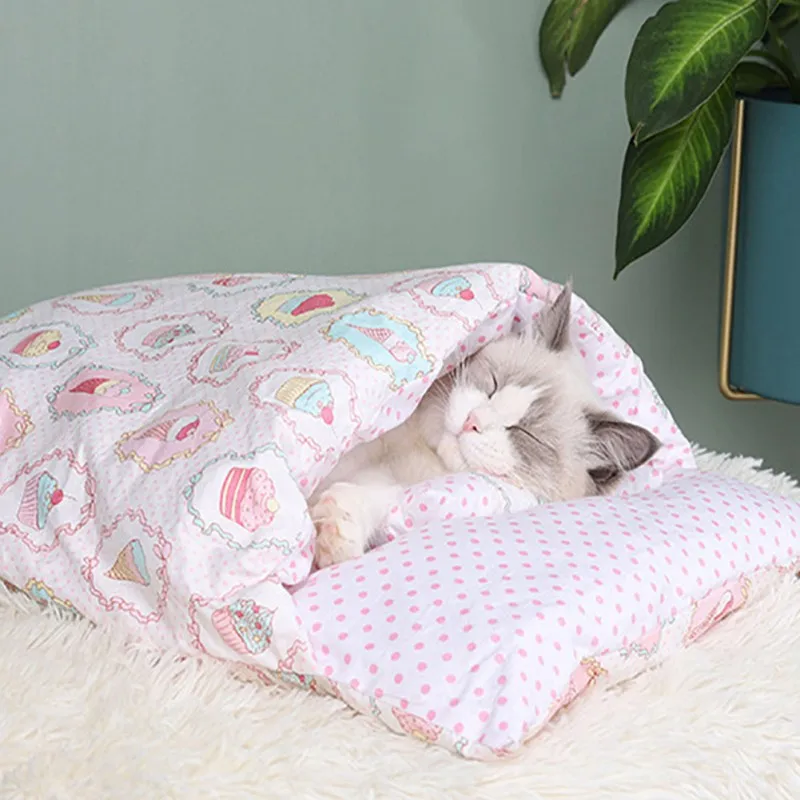 

Cat litter four seasons universal semi-closed winter warm cat bed sleeping bag removable and washable kennel pet cat supplies