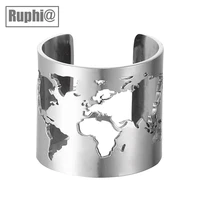 stainless steel adjustable finger ring world map cut out quality openable knuckle thumb pull ring travel peace party jewelry