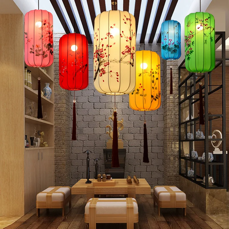 Hand Pinted Lmitating Classical Palace Lantern Restaurant Teahouse Creative Wax Gourd Long Cloth Hanging Lamp Chinese Lantern
