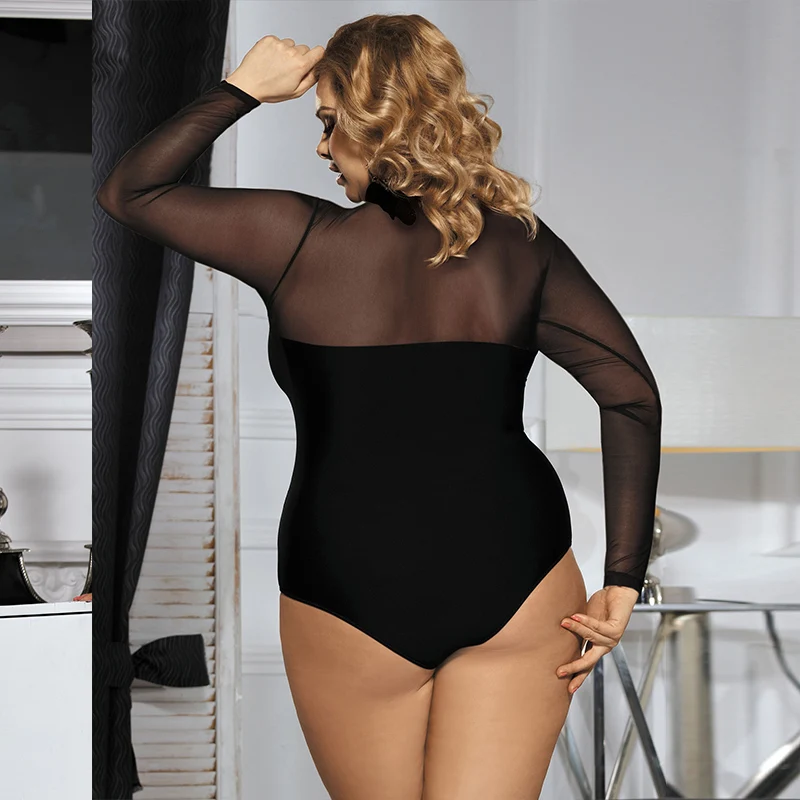 Эластичный боди сексуальная пижама женское черное 5XL комбинезон с длинным