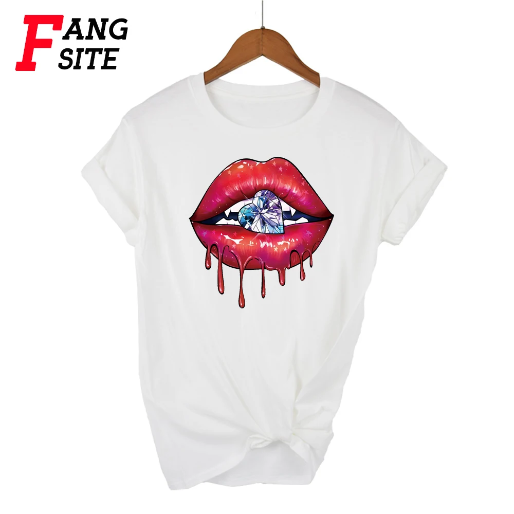 

Fashion Loose T shirts Women Diamond lips 2021 Couples Summer Clothes Graphic T shirt Top Lady personality Print Female T-Shirt