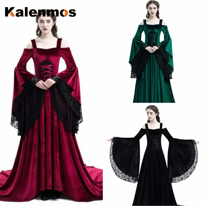Готическое средневековое платье женское с длинным Расклешенным рукавом Ретро