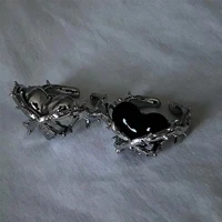 ring for women girls heart thorny fashion men jewelry vintage ancient silver color punk hip hop adjustable boho heart rings
