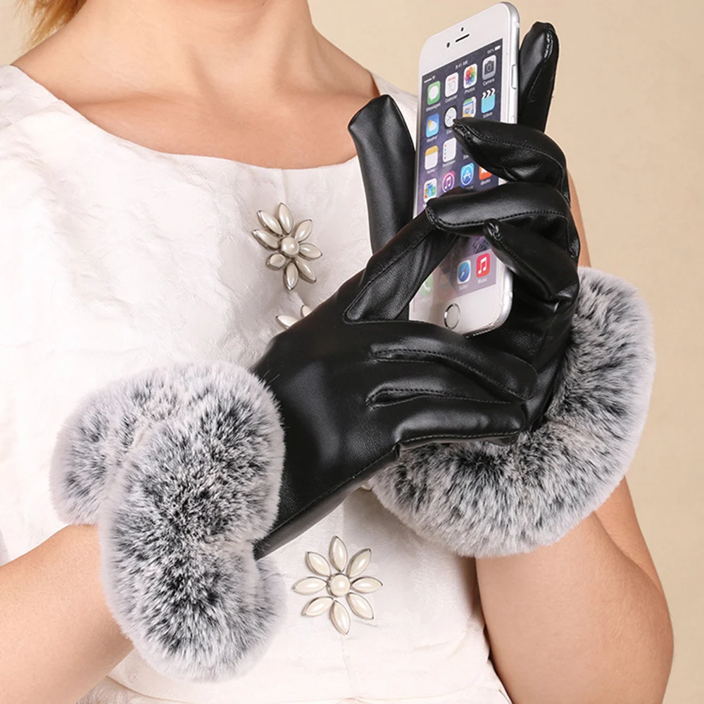 

Faux Waterproof Thick Women Gloves Touch Screen Pu Leather