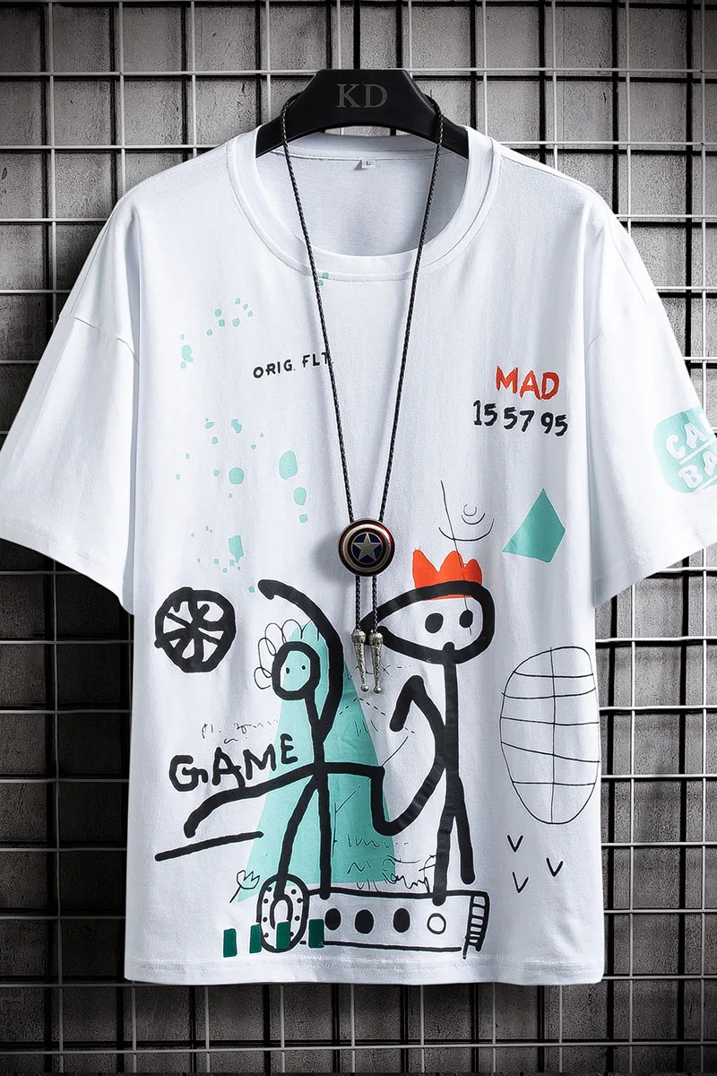 

Summer Japanese Loose Cotton Short-sleeved T-shirt Boys Ins Tide Brand Cartoon Printing Teenagers Junior High School Students