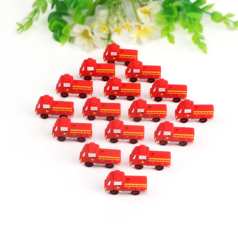 

Kovict 10Pcs Mini Fire Trucks Silicone Beads Baby Molar Teether DIY For Pacifier Chain Accessories Chewable Nursing Toys