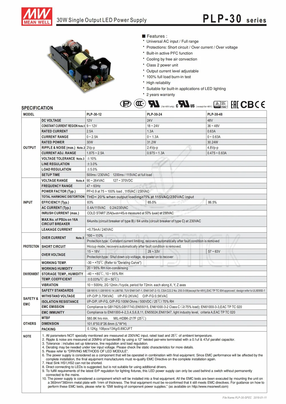 Meanwell PLP-30-48 48V 0.63A meanwell PLP-30 30 24 W одиночный выход индикатор питания | Обустройство