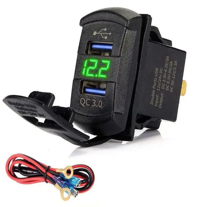 

Dual USB Rocker Switch QC3.0 Fast Charger LED Voltmeter For Boats Car Smartphone QC 3.0 Car Dual USB Charger