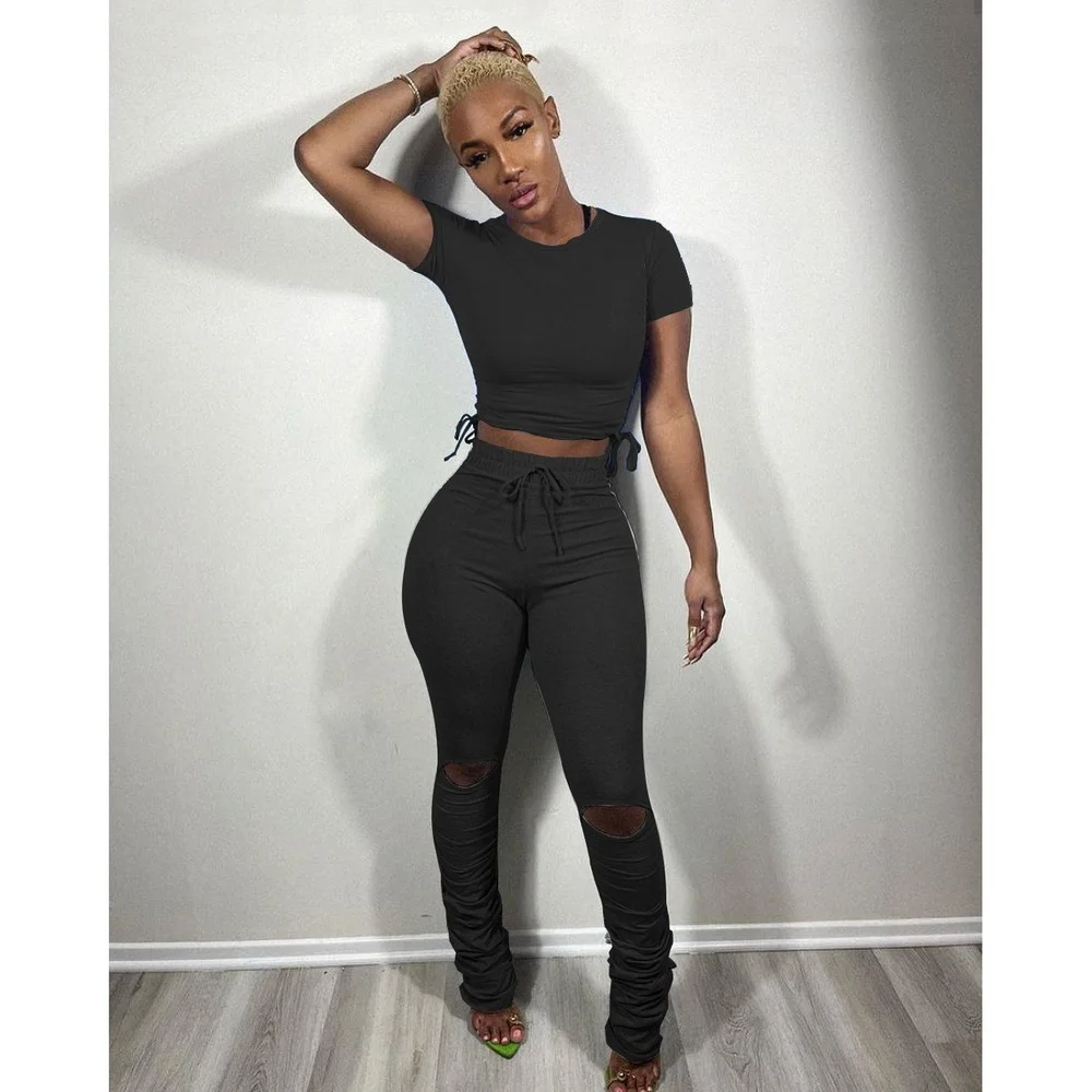 

Sexy Drawstring Stacked Pants Women High Waist Solid Long Trousers Woman Summer Fashion Clothes Casual Joggers 2021 Sweatpants