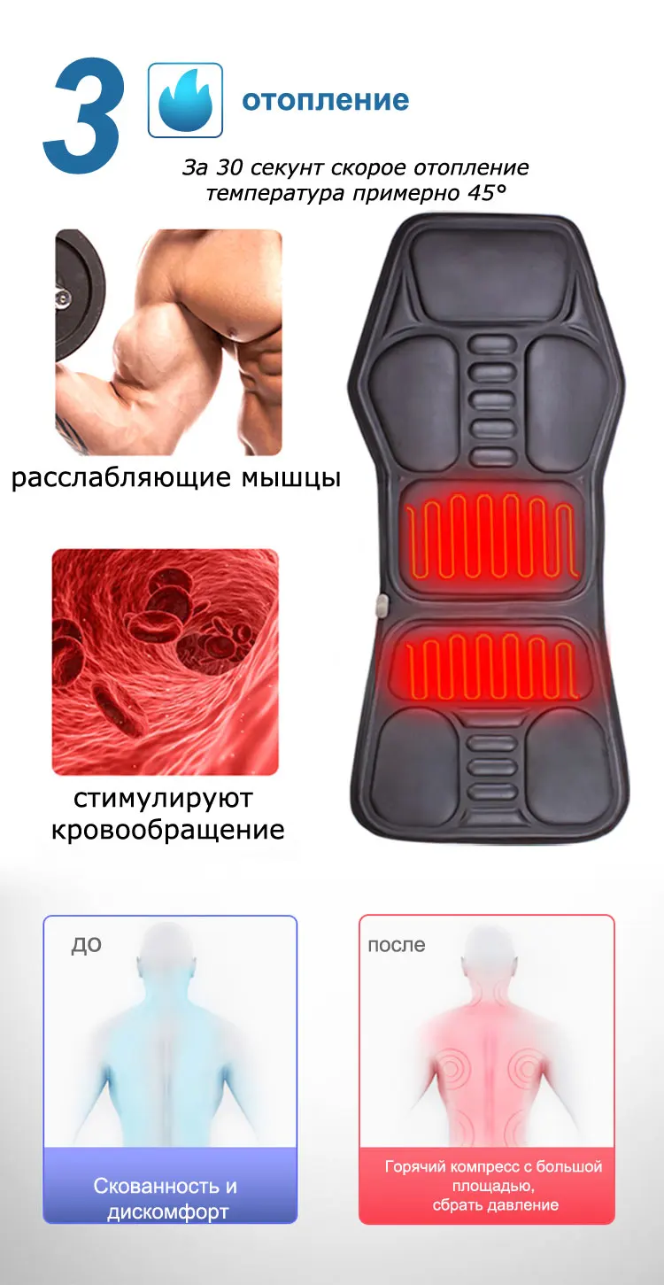 KLASVSA электрический портативный нагревательный вибрирующий массажер для спины кресло в автомобиле для дома и офиса для поясницы и шеи матрас облегчение боли