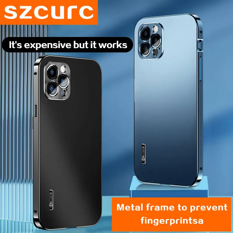 Funda de metal para m&oacute;vil, carcasa protectora de lujo de alta gama para iphone 13 Pro max, 12, 11, lente todo incluido, antica&iacute;da-0